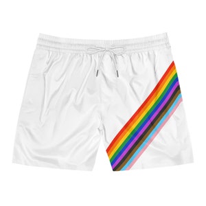 Vintage Rainbow Pride-badpak | Witte halflange zwemshort voor heren