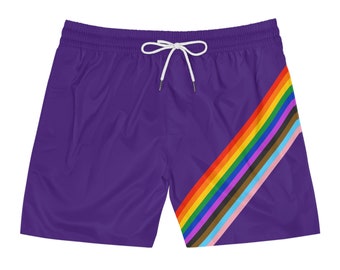 Vintage Rainbow Pride Swimsuit | Men's Purple Mid-Length Swim Shorts
