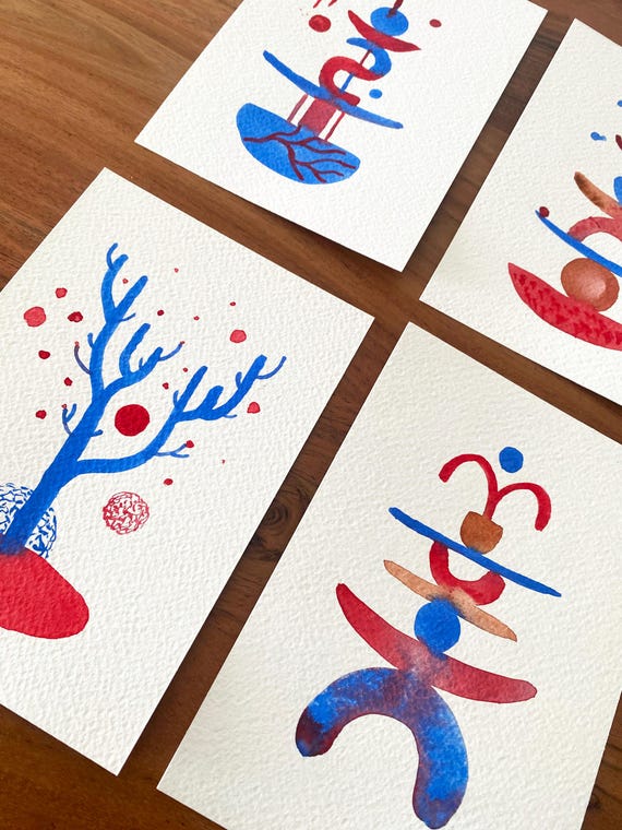 Abstract watercolor original art set of 4