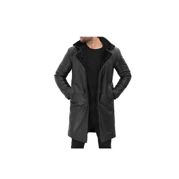 Cappotto da uomo in pelle invernale in montone con pelliccia