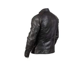 Men's Cafe Racer Biker Leather Jacket, Handmade Black