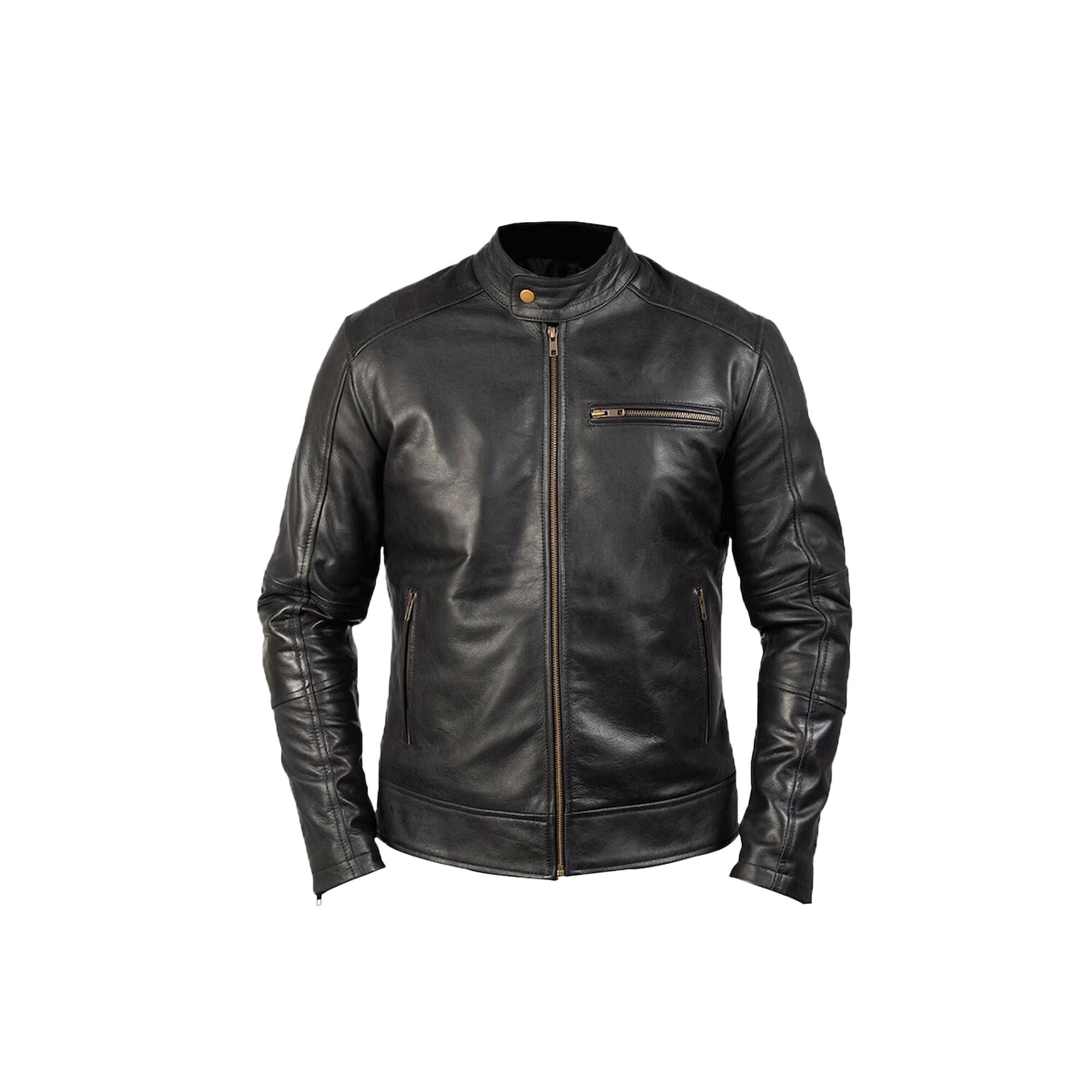 Men's Cafe Racer Biker Leather Jacket, Handmade Black