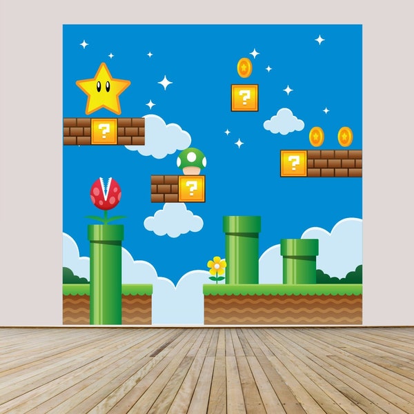 Game Backdrop - Game Background - Mario - Digital File - Video Games - Birthday - Party - Party Banner - Printable - Mario Backdrop