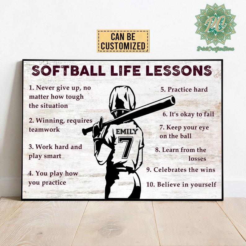 Personalized Softball Life Lessons Poster/canvas, Vintage Softball
