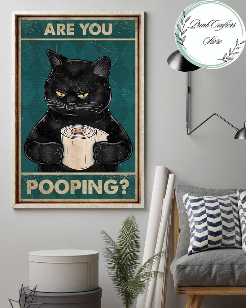 Black Cat Holding Toilet Paper Poster Canvas, Are You Pooping Black Cat