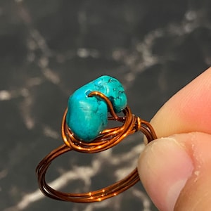 Size 10 Copper Wire-Wrapped Turquoise Ring