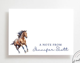 Custom equestrian stationery, a note from personalized notecards, gift for her, customized stationery, running horse card, horse lover gift