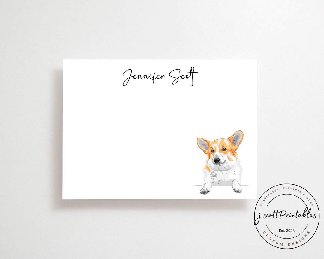 Editable Corgi Notes Corgie Custom Stationery, Personalized Name Notecards, Gift for Her ...
