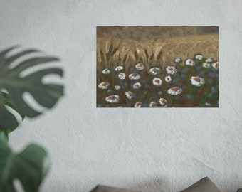 Cozy Wildflower Wall Art Painting Print for Rustic and Chill Aesthetic Bedroom, Living Room, Dining Room, or Bathroom