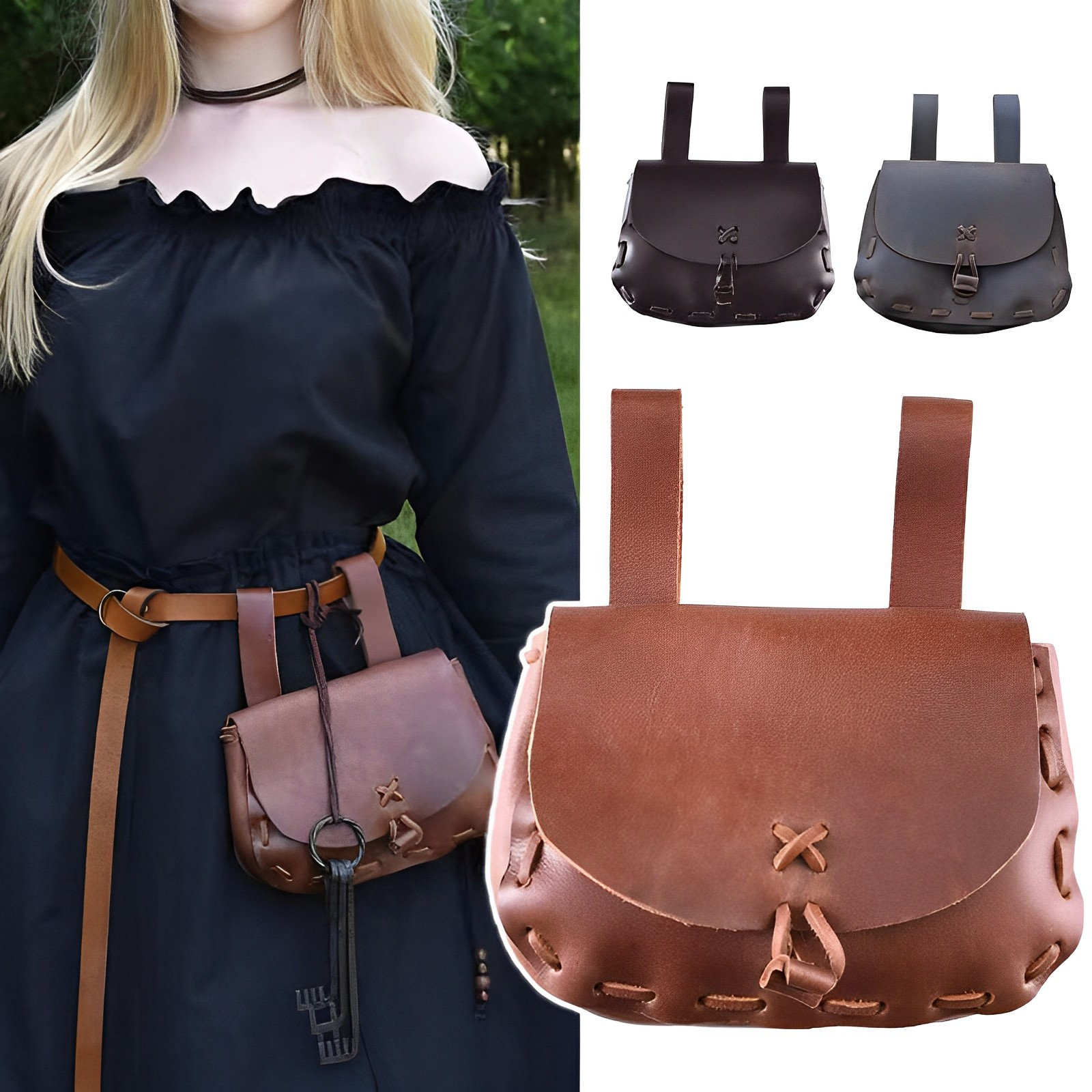 JAOYU Renaissance Belt Pouch Leather Drawstring Pouch Steampunk Belt Pouch  Medieval Leather Bags for Men Women LARP Accessories
