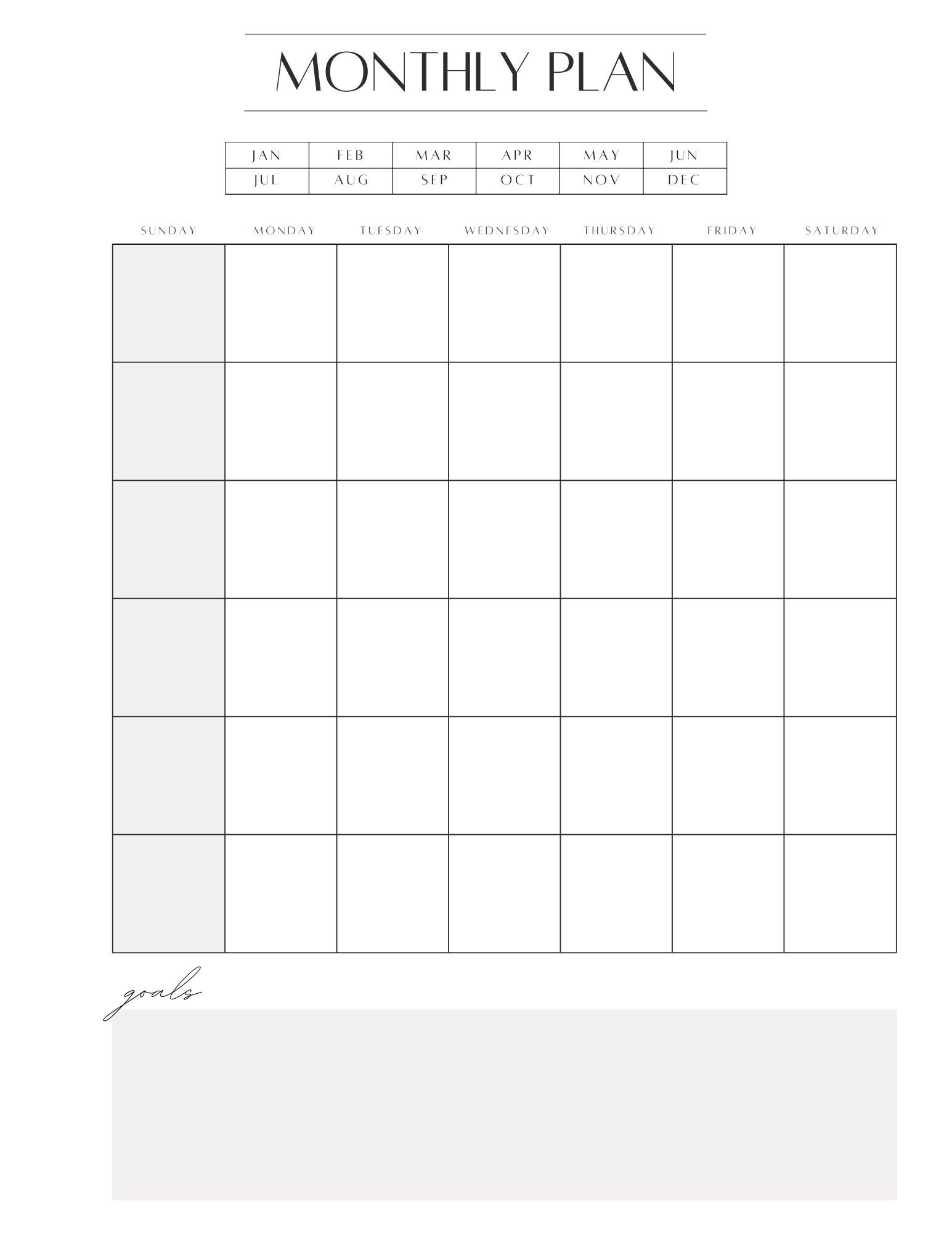 Monthly Calendar With Goals Etsy