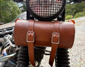 Handmade Gray Leather Fork Bag: Vintage Motorcycle Sissy Bar Bag