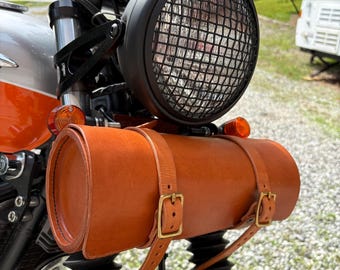Handmade Natural Leather Fork Bag: Sissy Bar Handlebar Bag, USA Made