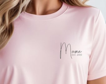 Personalized MAMA T-shirt, MOM T-shirt with birth year and name, expectant mothers, baby shower, Mother's Day, birth gift, gift for mom