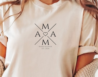 Cadeau voor mama, gepersonaliseerd T-shirt voor mama met naam en geboortejaar van het kind, Moederdagcadeau voor vrouwen, cadeaus voor aanstaande moeders