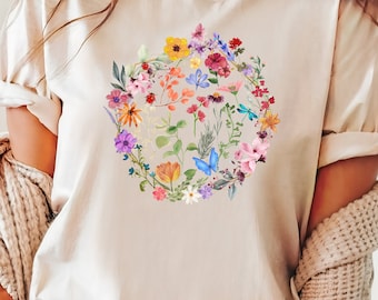 Flower shirt, flowery t-shirt, gift for woman, floral shirt for women, wildflower t-shirt, flower shirt aesthetic, flower circle