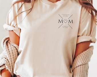 Personalized MAMA T-shirt with birth year and name, gift for expectant mothers, announcement of birth, shirt for Mother's Day, baby shower