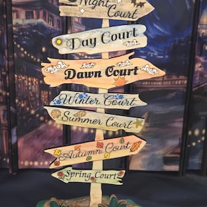 Bookish Wooden Signposts Shelf Decor, literature-inspired Seasonal Courts Gift for Book Lovers, Laser Cut and Engraved Sign