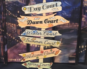 Bookish Wooden Signposts Shelf Decor, literature-inspired Seasonal Courts Gift for Book Lovers, Laser Cut and Engraved Sign