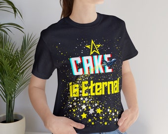 Sci-fi-inspired "Cake is Eternal" T-shirt for the Cake Lover in your Life.