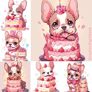 90 PNG files.  Bulldog Birthday Bliss - Adorable Digital Downloadable Greeting Cards: Celebration Canine Digital PNG and Watercolor Magic