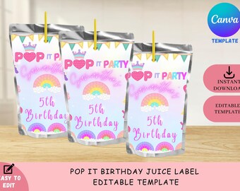 Editable Caprisun Juice Label Template | Editable in Canva | Party Favors Template | Birthday Template | Birthday for Her | Kids Birthday