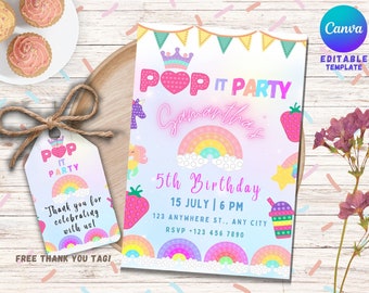 POP IT Birthday Invitation Editable Template in Canva | Birthday Invitation Template | Fidget Birthday | Instant Download Self Edit Template