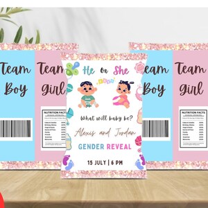 Gender Reveal Chip Bag Template | Editable Template in Canva | Instant Download | Party Favors Template