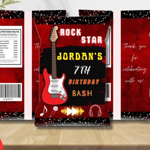 Editable Rockstar Music Chip Bag | Birthday Chip Bag Template | Party Favor Template | Canva Template | Music Birthday | Rock and Roll