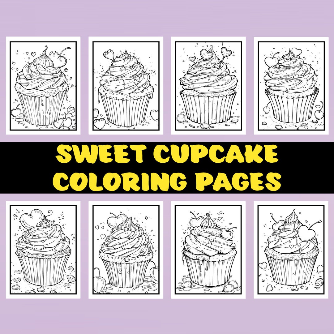 Sweet Cupcake Coloring Book Digital Download Cupcake Coloring Pages for ...