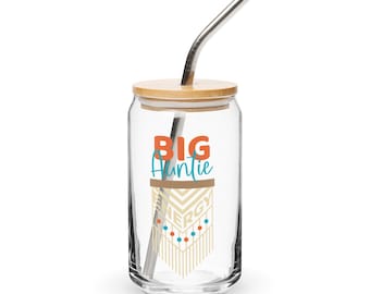 Big Auntie Energy-glasmugg, 47 cl mosterpresent med lock och sugrör, rolig mostermugg, iskaffeglas, bohemisk mors dag