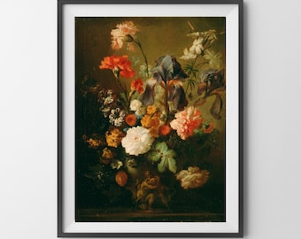 Vintage Moody Flower Painting Art Print | Dark Floral Still Life Oil Painting | Dark Academia Decor | Printable Digital Antique Art
