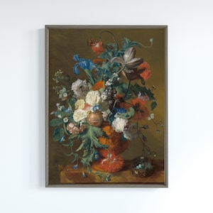 Vintage jarrón de flores pintura arte impresión / bodegón bastante floral pintura al óleo / Moody flor decoración / arte antiguo digital imprimible