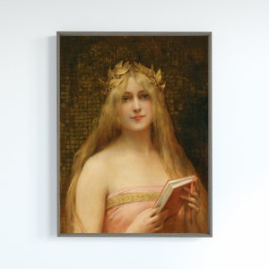 Vintage Woman with Book Painting Art Print | Pretty Girl Reading Oil Painting | Antique Home Decor | Printable Digital Antique Art