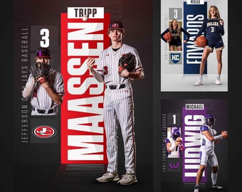 Senior Poster Template - Quick, Easy to Use Photoshop Template that fits ANY SPORT. Customize to your team. (24in by 36in)