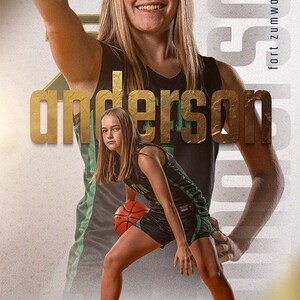 May include: A basketball player in a green and black jersey with the word "anderson" in gold letters on the front. The player is holding a basketball and is wearing red and black sneakers.