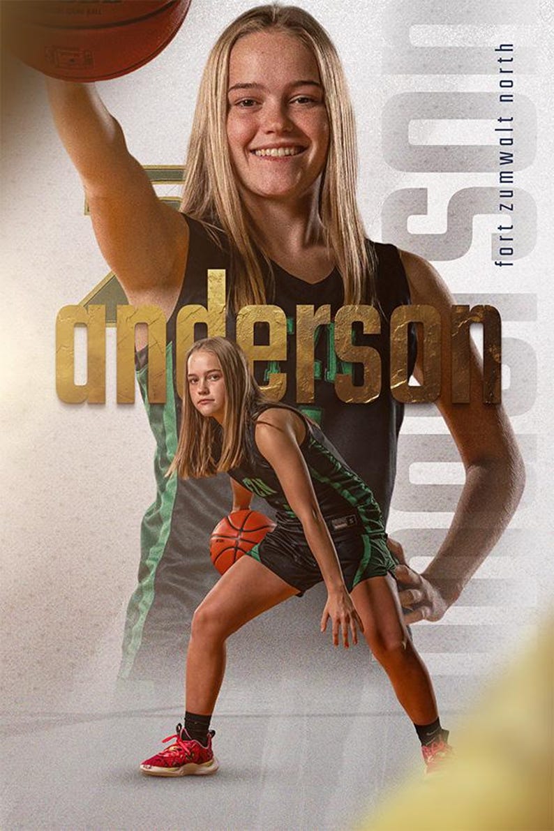 May include: A basketball player in a green and black jersey with the word "anderson" in gold letters on the front. The player is holding a basketball and is wearing red and black sneakers.