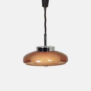 Lampada a sospensione Dijkstra degli anni '70 in perspex marrone, Space Age Documented