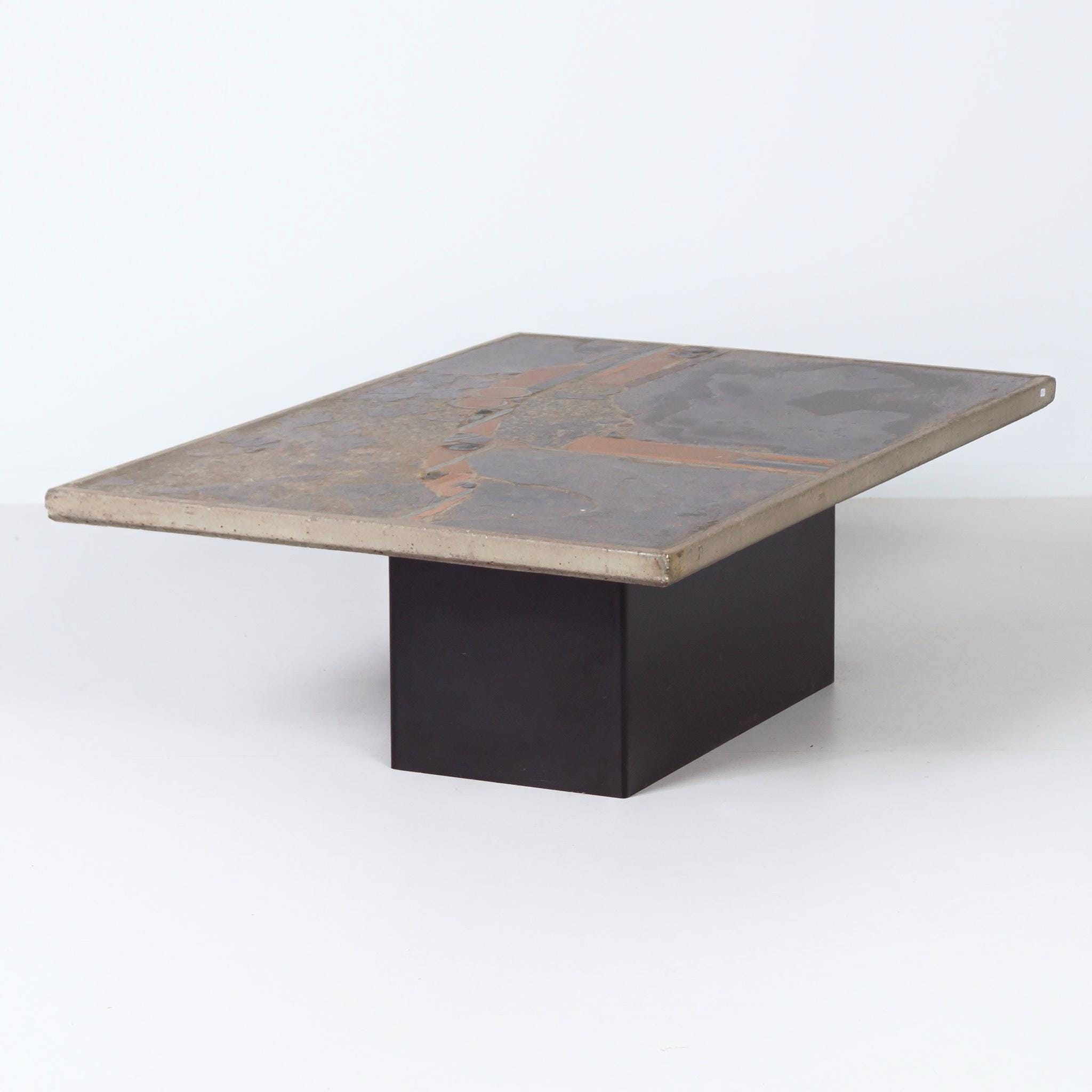 Paul Kingma Coffee Table With Gears, Terracotta and Basalt 1970s