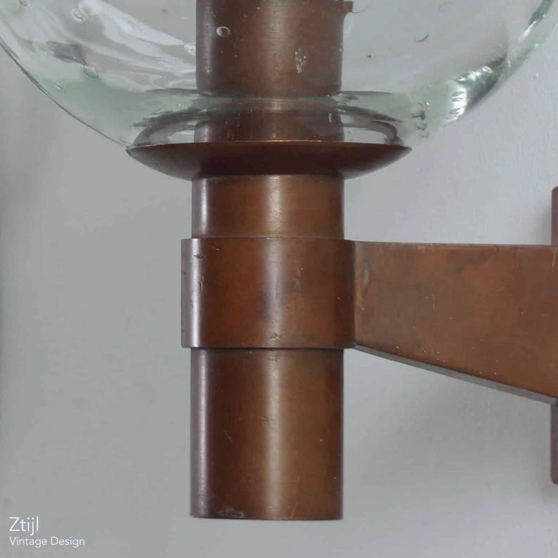 Pair of Brass Wall Lamps with Glass Sphere and Tear Drops ca. 1960 image 4