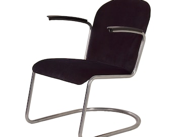 Originele 413 Fauteuil van W. H. Gispen voor Gispen, 1950s | Nieuwe Zwarte Manchester Rib