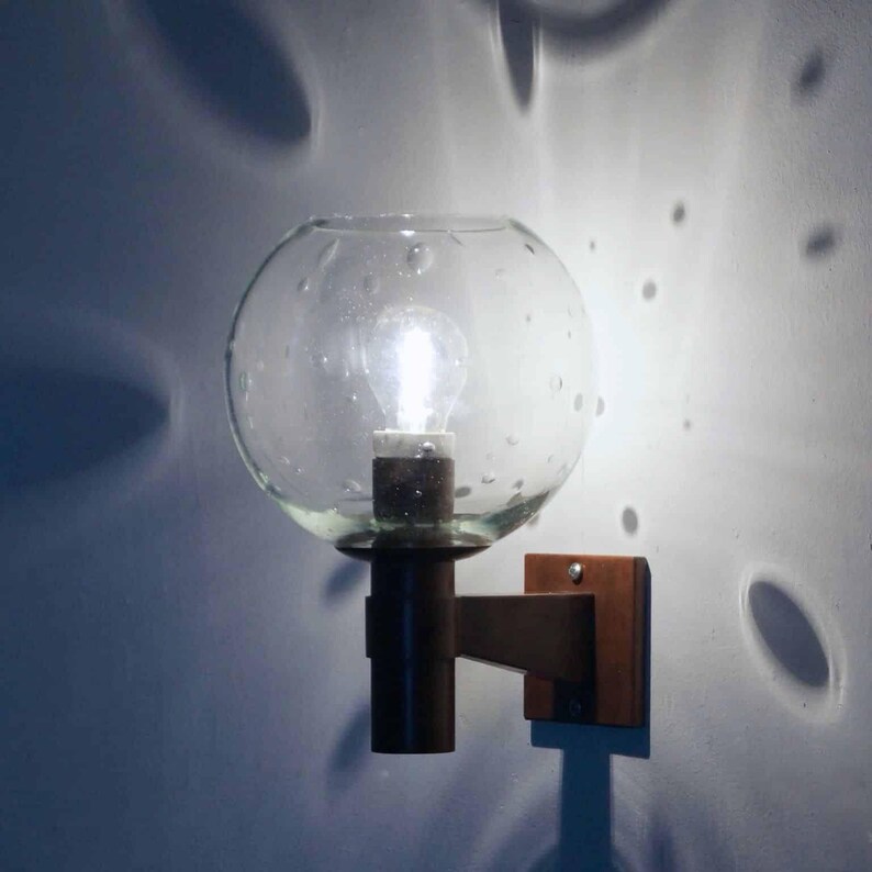 Pair of Brass Wall Lamps with Glass Sphere and Tear Drops ca. 1960 image 3