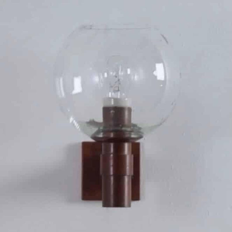 Pair of Brass Wall Lamps with Glass Sphere and Tear Drops ca. 1960 image 7