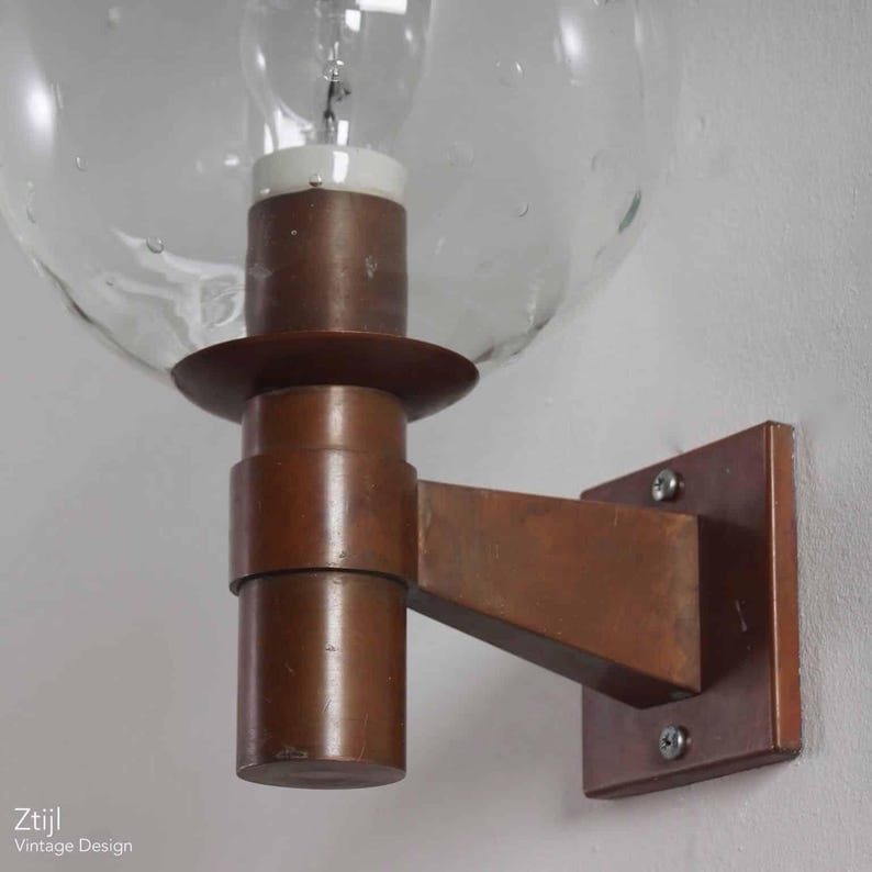 Pair of Brass Wall Lamps with Glass Sphere and Tear Drops ca. 1960 image 6