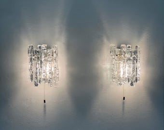 Pair of Wall Lamps in Matt Ice Glass by J. T. Kalmar for Kalmar Franken KG, 1960s - Marked by the Maker
