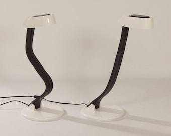 Pair of iGuzzini Snocky Table Lamps by Bruno Gecchelin, 1980s | Black and White MARKED