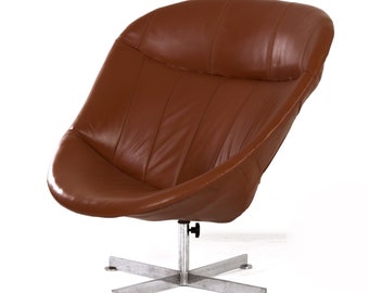 Modello Swivel chair by Rudolf Wolf for Rohé Noordwolde, 1960s - Brown Leather Upholstery