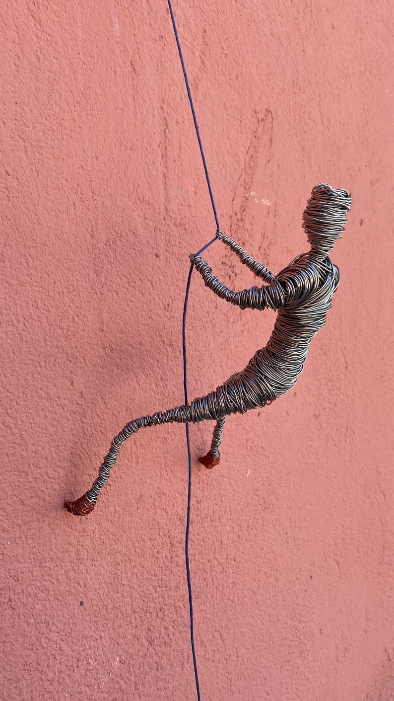 Rock Climbing Gift, Wire Sculpture, Wall Sculpture Art, Man Sculpture