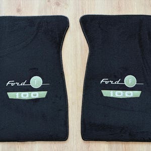 For Ford f100 pickup truck Floor mats carpet Black light olive green embroidery Set of2 1952-79