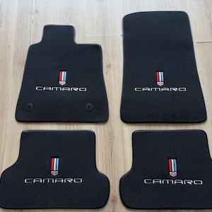 For Chevy Camaro Floor Mats Carpet Black / Embroidered Logo 4-Piece 2016-2024 LHD